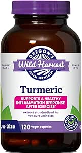 Turmérico de la cosecha silvestre de Oregon 120 cápsulas Vegan ← Curcuminoides Turméricos orgánicos con pimienta negra para una mejor absorción ¦ Apoya la respuesta de la inflamación saludable y la salud conjunta