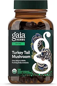 Gaia Herbs Turquía Tail Mushroom - Immune Support Suplemento para ayudar a mantener la salud del hígado - con Turquía orgánica Mushroom Fruiting Body Extract - 120 Vegan Capsules