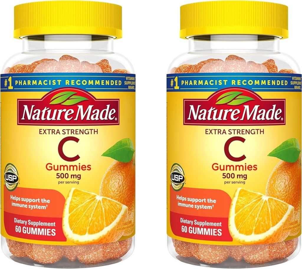Vitamina C 500 mg por servicio, suplemento dietético para soporte inmunológico, 60 Gummies, 30 Day Supply (Pack of 2)
