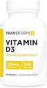 TransformHQ Vitamina D3 5000 UI (125mcg) 240 Softgels - Suplemento de vitamina D, Gluten Gratis, No GMO