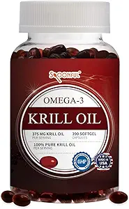 Aceite Mini Krill Spoonful, 375mg 130 Serviciones, Fácil de Tragar Mini Capsults para omen y mayores, Omega-3 DHA EPA Astaxanthin y Phospholipids Esenciales, Hecho en EE.UU.