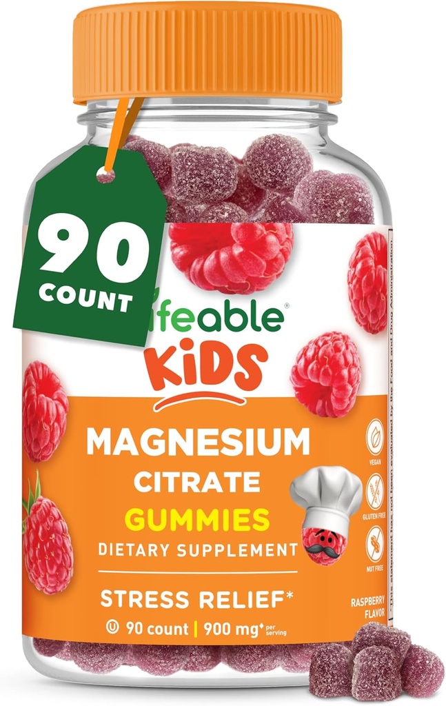 Gummies de Magnesio Lifeable para niños ← 900mg Citrate de Magnesio  Gran Tasting Kids Magnesium Supplement ← Gluten Free Muscle Support and Stress Relief Chewable ← 90 Gummies