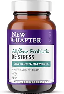 Nuevo Capítulo All-FloraTM Probiotic De-Stress Fórmula con Clínico-Fortaleza Ashwagandha - Probióticos de doble acción para la salud digestiva + suplemento de alivio de estrés herbal*, 30 ct