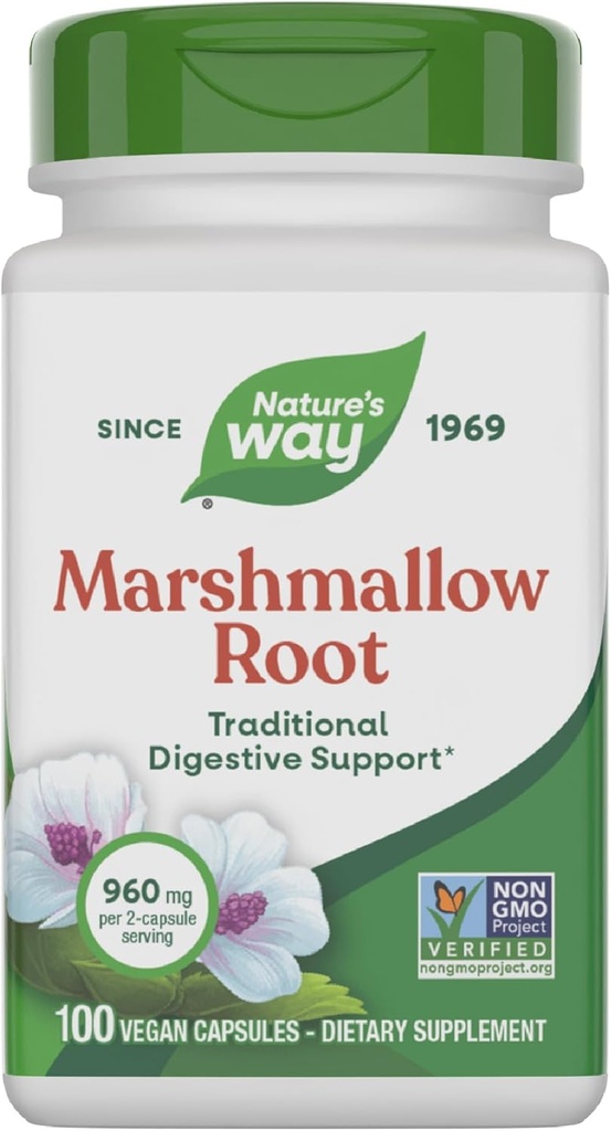 Natural Way Marshmallow Root - Marshmallow Root Supplement for Traditional Digestive Soothing* - Gluten-Free, Dairy-Free & Vegan - Easy-Swallow Capsules - 100 cápsulas (Packaging May Vary)
