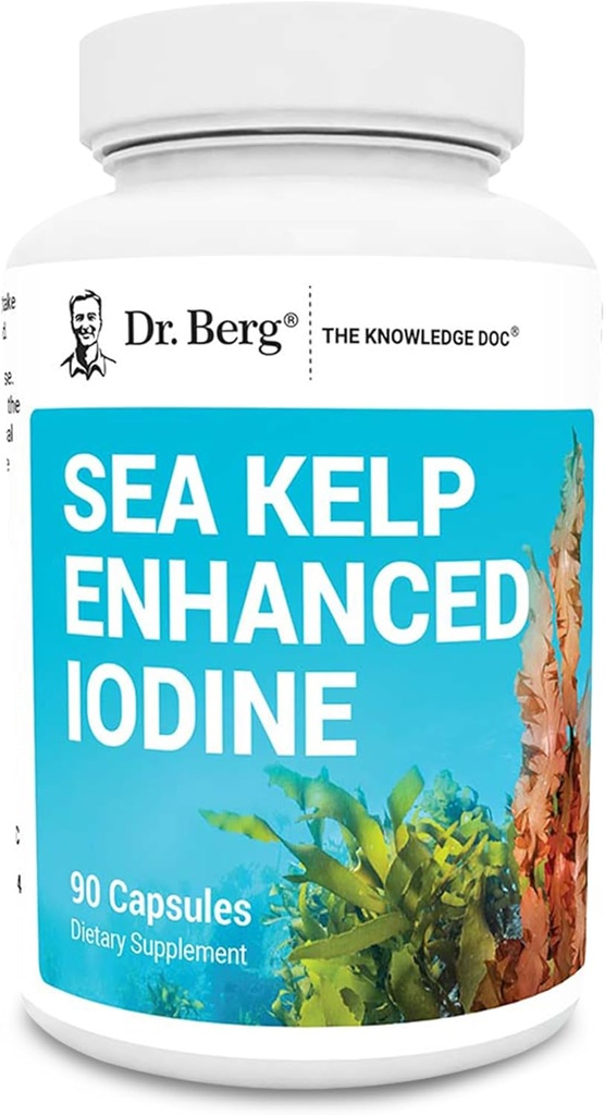 Dr. Berg Sea Kelp Iodine mejorado - 200 mcg de Iodine Premium - Seaweed Blend Incluye Klamath Blue-Green Algae & Sea Kelp - 90 cápsulas