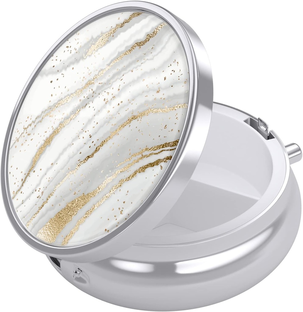 Nipichsha Pill Box, Small Pill Case for Purse & Pocket, Cute Travel Medicine Organizer, Portable Medicine Container Holder to Hold Vitamins, Medication, Fish Oil &amp; Supplements, White Marbling