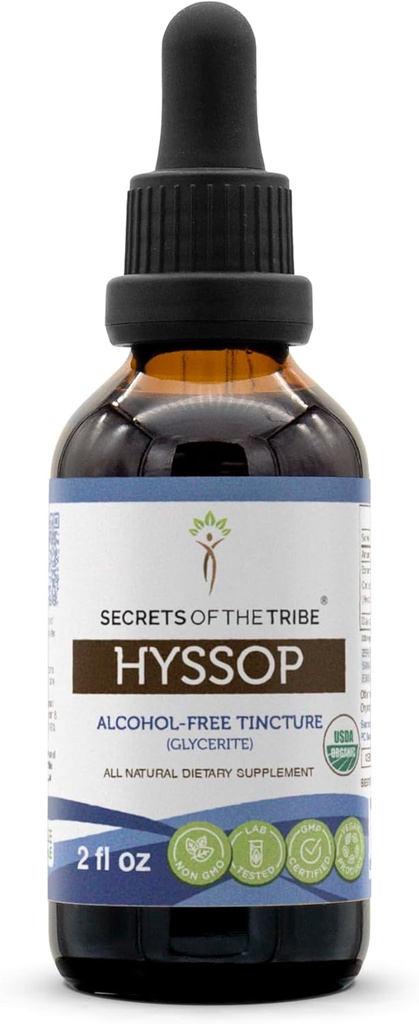 Hyssop USDA Orgánica ← Extracto libre de alcohol, gotas herbales de alta potencia tención Hecho de Hissop orgánico 100% certificado (Hyssopus officinalis) hierba seca (2 oz)