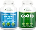 Complejo de citrato de calcio 1000mg + CoQ10 100mg - 365 cápsulas Vegan + 240 Softgels Bundle - Sin vitamina D - Made in USA
