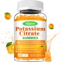 Gummies de citrato de potasio – Suplemento de Potasio de Alta Potencia para la salud muscular, alivio de cáñamo de pierna, equilibrio de electrolitos – Vegano, No GMO, libre de gluten, sabor de naranja, 60 condes
