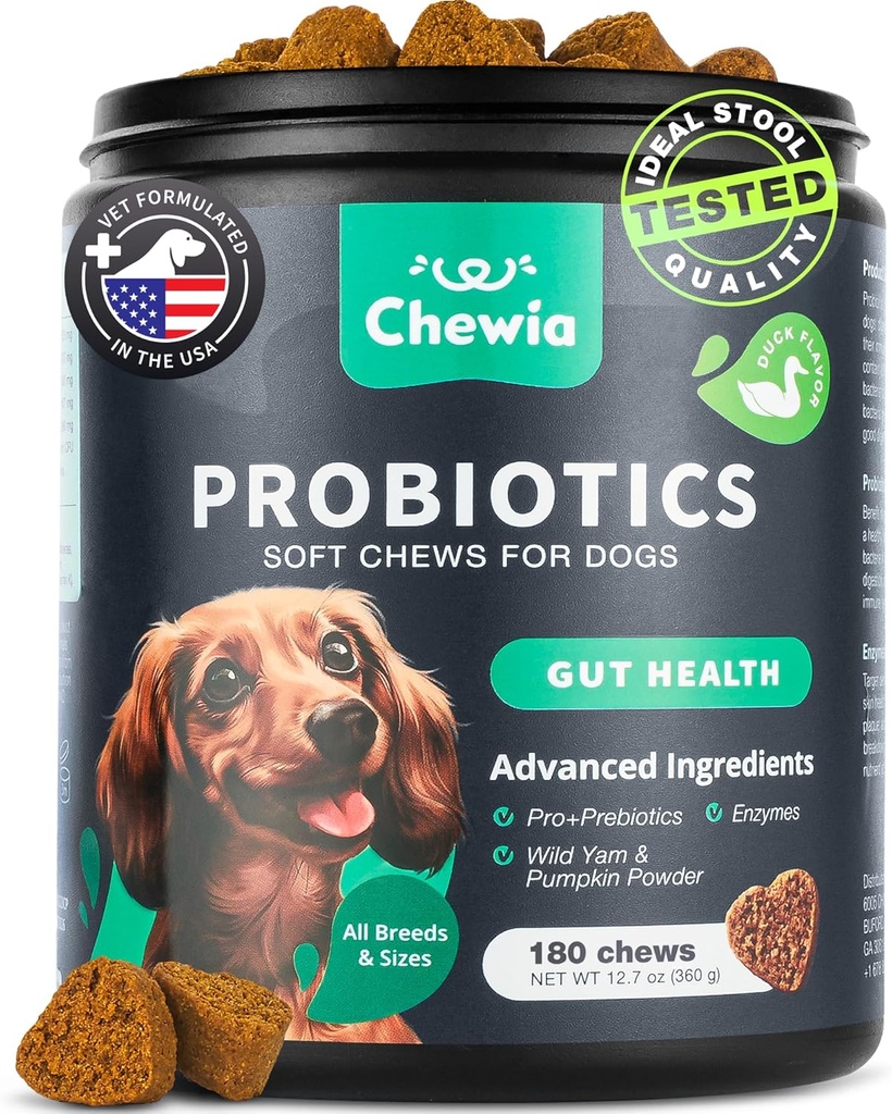 Probióticos para perros Gut Health, Digestión, Inmunity, Yeast Balance, Itchy Skin, Alergias Support - Dog Probiotic Chews with Digestive Enzymes for Gut Flora- Soft Treats with Pumpkin and Yeast Powder