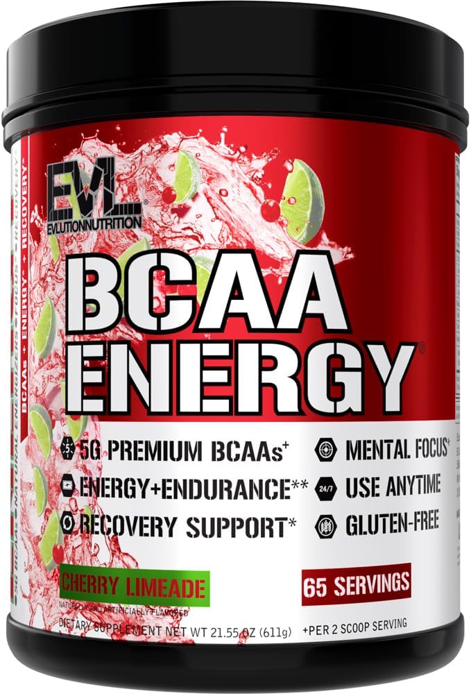 Evlution EVL BCAAs Amino Acids Powder - BCAA Energy Pre Workout Powder for Muscle Recovery Lean Growth and Endurance - Rehidrating Post Workout Recovery Drink with Natural Caffeine - Cherry Limeade
