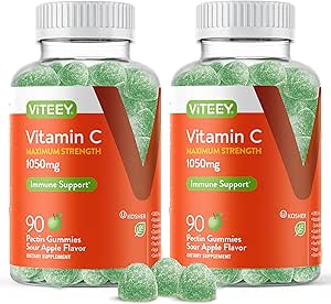Viteey Chewable Vitamin C Gummies for Adults - 1050mg Maximum Strength Immune Support Supplement - Vegan, Gluten Free - 180 Count