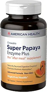 American Health Super Papaya Enzyme Plus - 180 Chewable Tablets - The After-Meal Supplement - Non-GMO - 60 Servings