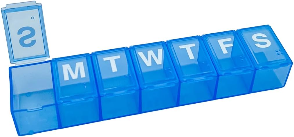   Basic Care Weekly (7-Day) Pill Organizer, Vitamin Planner, And Medicine Box, Medium Compartments, Blue