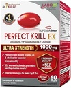 LABO Nutrition Perfect Krill EX, 1000mg Aceite de Krill Antártico Omega 3 EPA DHA, Phospholipids más elevados (más del 56%) con Choline, Astaxanthin ¦