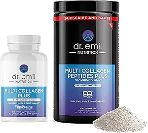 DR. EMIL NUTRITION Full Multi Collagen Bundle - Double The Collagen " Double The Hair, Skin " Nails Benefits - Collagen Peptide Pills " Collagen Powder Bundle (15 Servings)