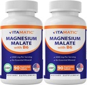 Vitamatic Magnesium Malate 2000mg per Serving - 90 Tabletas Vegetarianas - Añadido B6 para la absorción máxima - Apoya el músculo, la articulación y la salud del corazón* (2 Botellas, Desflavoradas)