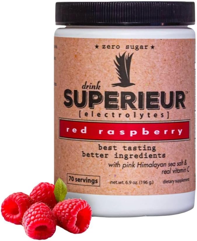 Electrolitos de superieur – Suplemento de electrolitos basados en plantas w / minerales de mar para la hidratación y recuperación – Keto Friendly, Non-GMO, Zero Sugar, Vegan Healthy Sports Drink Powder – Raspberry (70 Servings)
