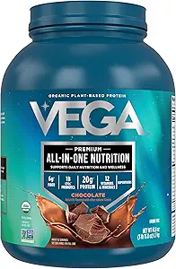 Vega All in One Nutrition Organic - 20g Plant-Based Pea Protein, Chocolate, 42 Servings, Vitaminas A &amp; C, Probiotics, Greens, Vegan, Keto, Gluten Free, 61.8oz (Packaging May Vary)