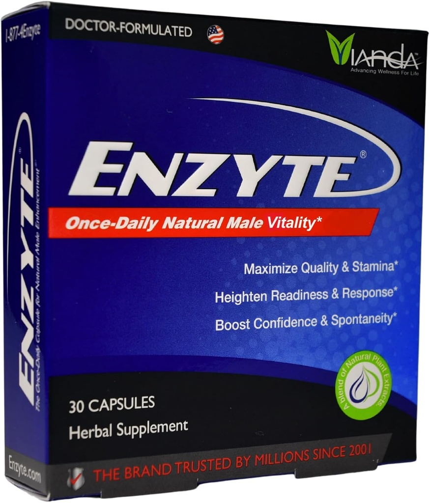 Enzyte® Natural Male Vitality Support Silencio Daily Supplement for Men’s Health with Asian Ginseng, Ginkgo Biloba, Grape Seed, Epimedium, Muira Puama - 30 Capsules, 30 Day Supply