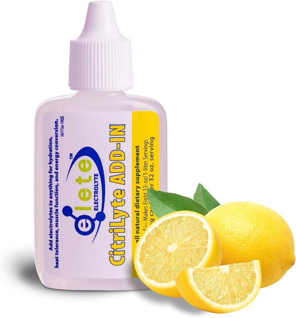 elete CitriLyte Electrolyte Add-in Hydration Drops TEN Sodium, Magnesium, Potassium & Trace Minerals TEN Slight Lemon Flavor TEN Cramp Relief ANTE Transform Any Drink into a Sports Drink, 24.6 mL