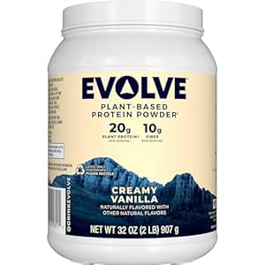 Evolve Plant Based Protein Powder, Vanilla Bean, 20g Vegan Protein, Dairy Free, No Artificial Flavors, Non-GMO, 10g Fiber, Exclusive, 2 Pound (Packaging May Vary)
