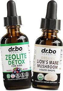 Zeolite Detox &amp; Lions Mane Drops - Zeolite for Kids &amp; Adults with Vitamins B12 &amp; D, Clinoptilolite Gentle Body Daily Detox Cleanse - Organic Lion's Mane Mushroom Liquid Drops for Focus, Fog, Brain