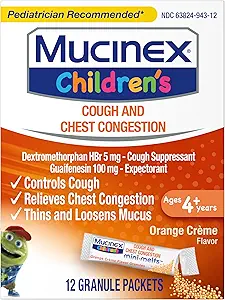 Mucinex Children's Chest Congestion Expectorant and Cough Suppressant Mini-Melts, Orange Cream, 12 Count (Packaging May Vary)