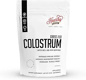 HEARTHY FOODS Bovine Colostrum Powder - Hasta 30% IGG, 90 Serviciones, Leaky Gut Reparación Suplementos, Gut Health y Immune Apoyo ← Grass-Fed Halal Non GMO, Gluten Free 16Oz 454g