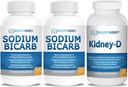 Bicarbonato de sodio 650 mg cápsulas para el alivio ácido, Alkalinity 120 pastillas 2-Pack + Kidney-D Suplemento. Vitamina D Optimizada para el Apoyo al Riñón.