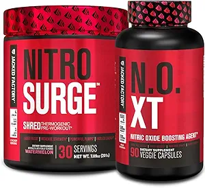 Jacked Factory Nitrosurge Shred Thermogenic Pre-Workout in Watermelon &amp; N.O. XT Nitric Oxide Booster for Men &amp; Women
