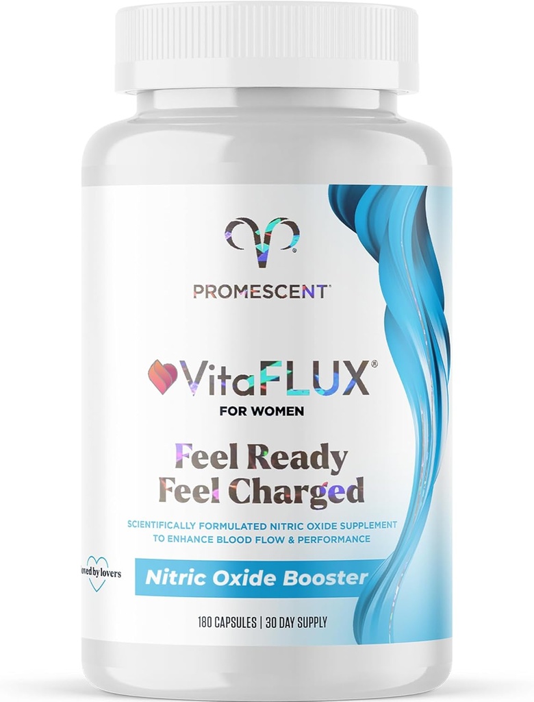 Promescent VitaFLUX Nitric Oxide Booster Suplemento, Boost Energy & Performance - Terapéutica Dose of Essential Amino Acids L Arginine, L Citrulline, L Carnitine, Zinc (180 cápsulas)