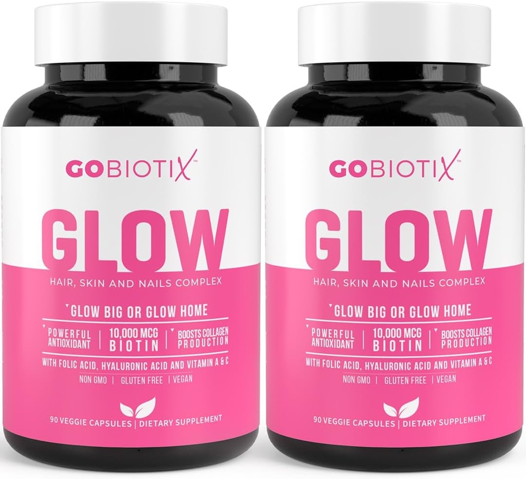 GOBIOTIX Hair Skin and Nails Vitamin Supplement - 10000mcg Biotin Pills with Hyaluronic Acid, Folate, Iron, Magnesium, and Zinc - Collagen Production, Hair Growth - 60 Servings