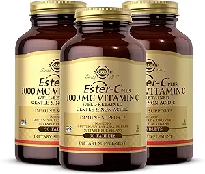 Solgar Ester-C Plus 1000 mg Vitamina C (Complejo de Ascorbate) - 90 Tabletas, Pack de 3 - Gentle &amp; Non Acidic - Apoya la salud respiratoria superior - No GMO, Gluten Gratis - 270 Total Servings