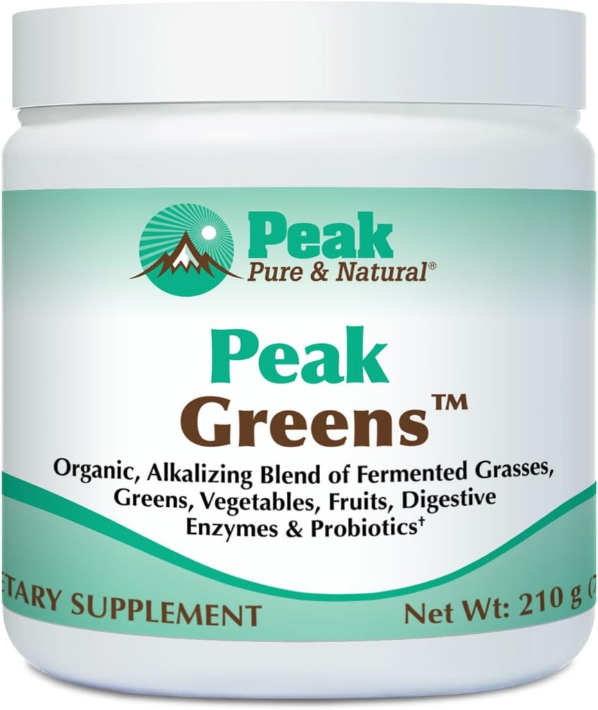 Peak Pure & Natural Peak Greens Support pH Balance and Alkalinity TEN Superfood Green Drink Powder TEN Blend of Fermented Grass, Vegetable, " Fruit TEN Digestive Enzyme " Probiotic Powder