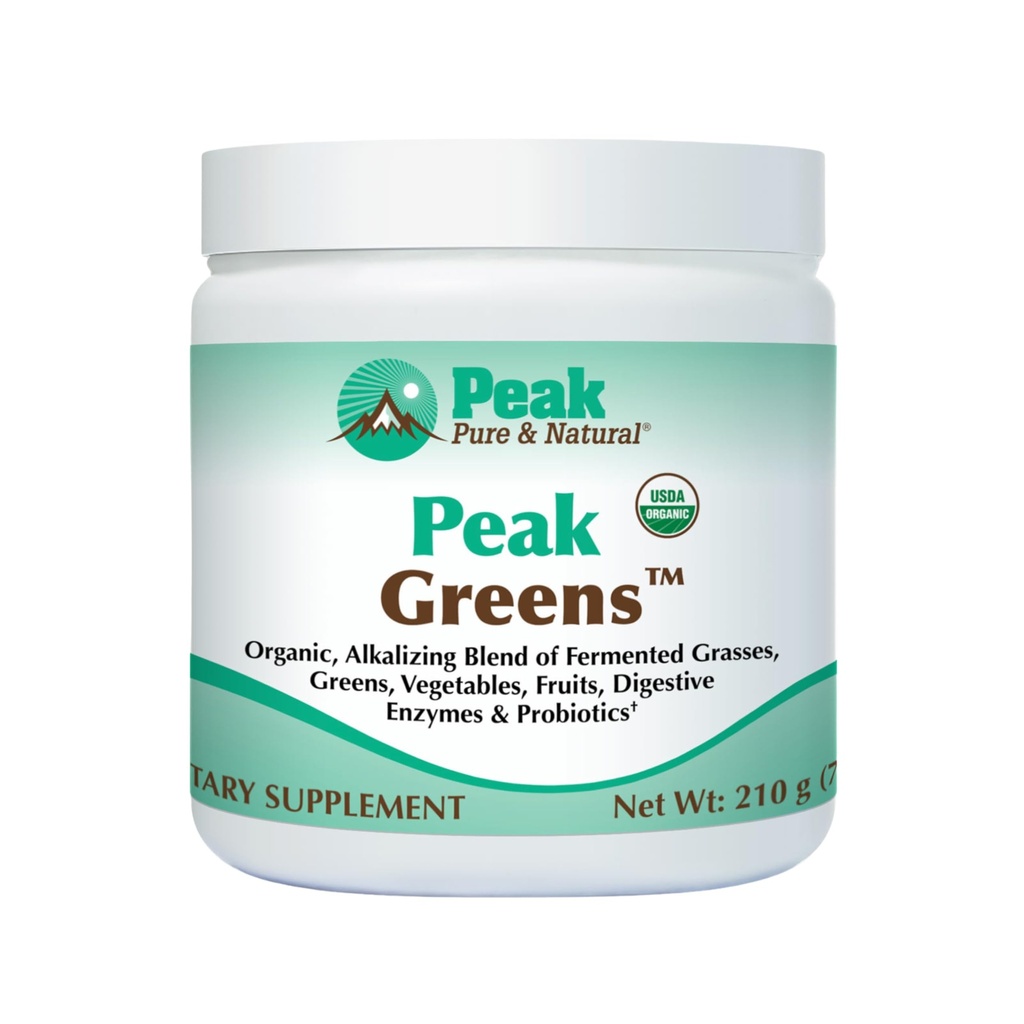 Peak Pure & Natural Peak Greens Support pH Balance and Alkalinity TEN Superfood Green Drink Powder TEN Blend of Fermented Grass, Vegetable, " Fruit TEN Digestive Enzyme " Probiotic Powder