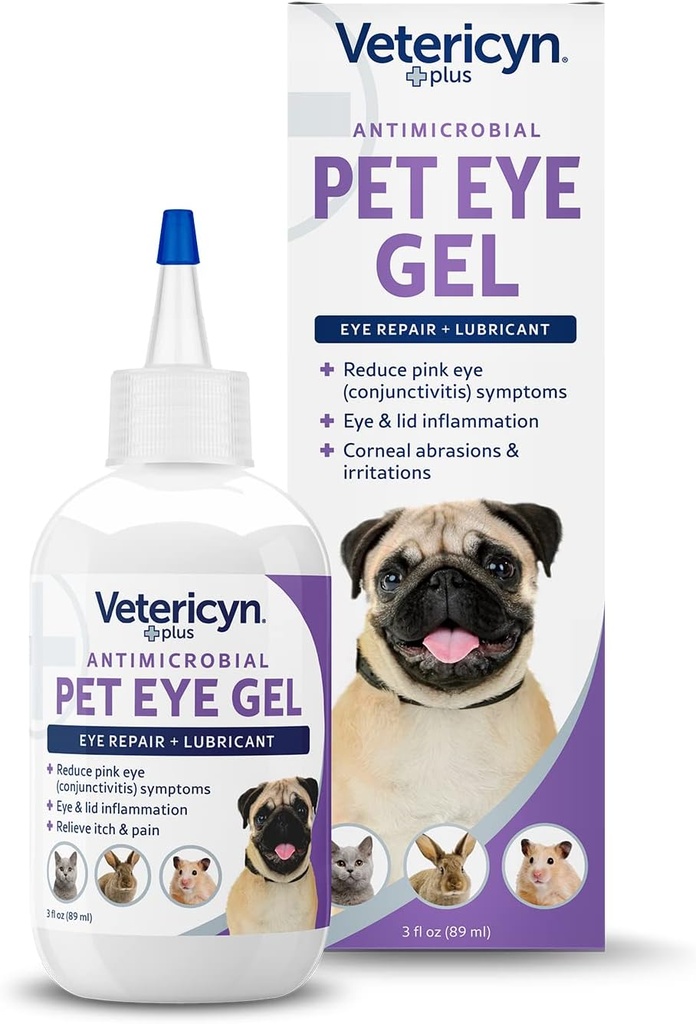 Vetericyn Plus Mascotas Ojo Gel ← Perro y Ojo Cat Ojo Ungüento Alternativa a Lubricar y Aliviar Irritaciones y Abrasiones Oculares, Reducir los síntomas de Ojo Rosa en Perros y Gatos. 3 onzas