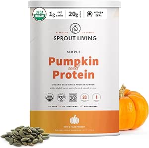 Sprout Living Pumpkin ecológica Pumpkin Seed Protein Powder, Desflavorado, 20 Gramos de polvo de proteína vegetal sin dulces artificiales, no lácteos, no OMG, Vegan, Gluten Free (1 libra, 30 servidos)