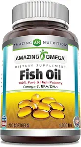 Increíble Omega Fish Oil 1000 mg Softgels Suplemento TENGA-3, 180 mg EPA. 120 mg DHA TENIDO High Potency (400 Conteo TENIDO 2 Pack)
