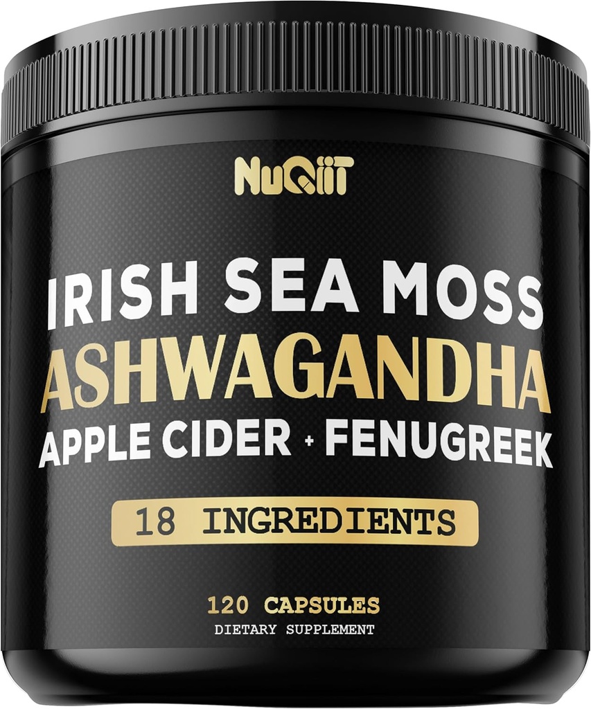 Organic Ashwangdha Capsules 15000mg Irish Sea Moss Apple Cider Vinegar & More - Support Brain Health, Strength & Immune System - 120 Vegan Capsules