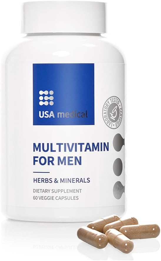 Cápsulas multivitamínicas de los hombres - Suplemento Mineral de vitamina completa para la salud de los hombres diarios con Saw Palmetto, Lycopene y Zinc - Salud de próstata, energía y sueño 60 cápsulas