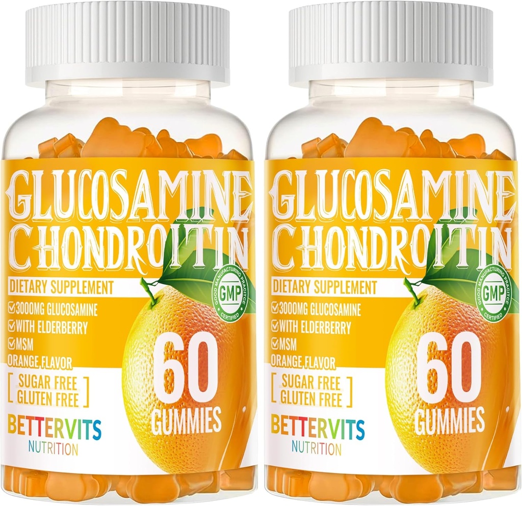 Glucosamine Chondroitin Gummies with MSM & Elderberry Extra Strength - Joint Support, Antioxidant Immune Support Supplement for Adults, Men &amp; Women120 Orange Gummies
