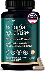 Fadogia Orgánica Agrestis 600mg para el soporte de prueba natural (2X Más Puro - 3X Más Absorbente) Athlete Aprobado - Apoyo Crecimiento del músculo " Recuperación, Niveles de energía saludables, Conducción, resistencia " Mood - 60ct