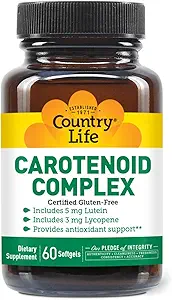 Complejo Carotenoide Country Life con Lutein, Lycopene y Astaxanthin, 60 Softgels, Antioxidante Support