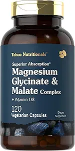 Tahoe Nutritionals Magnesium Glycinate and Malate Complex ← Vitamin D3  120 Capsules peru Superior Absorption ← Non-GMO and Gluten Free Formula