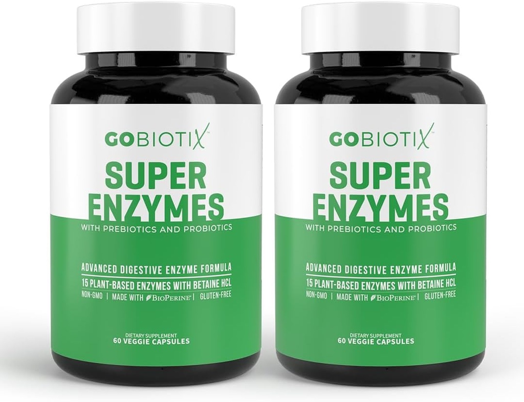 GOBIOTIX Digestive Enzymes Supplement with Prebiotics and Probiotics for Women and Men - Gut Health, Gluten Digestion, Lactose Absorption, Plant Based Dietary Pills - 120 Capsules