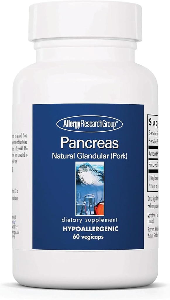 Allergy Research Group Pancreas Pork Supplement - Pancreas Natural Glandular, 425mg Pancreatic Enzymes, Digestive Enzymes Amylase, Protease - 60 Cuenta