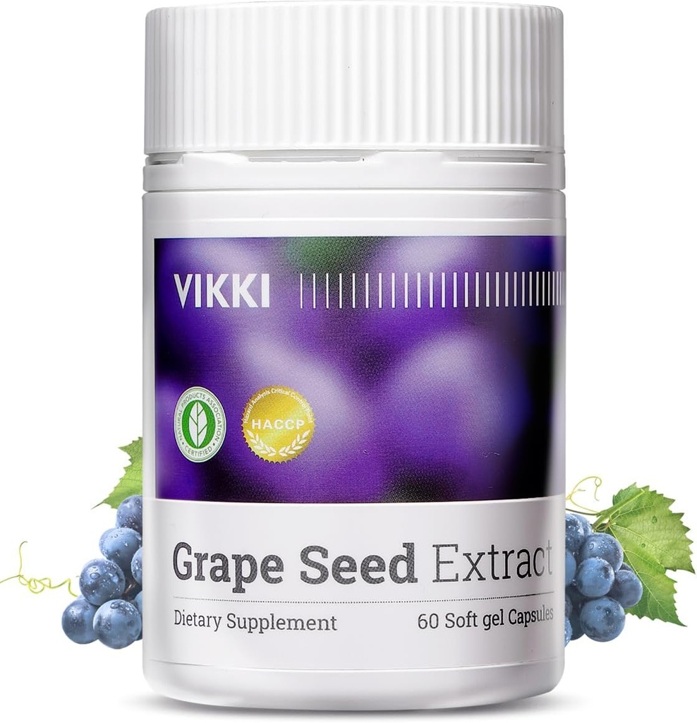 Vikki Grape Seed Extract Capsules 38100mg, 60 Conde,Maximum Strength with OPC Original Blueberry Essence