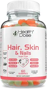 Sanidad Dose Peluquería Nails con Biotina 5000 mcg, Vitamina A,D3,C &amp; B6, Gluten &amp; Sugar Free, Coconut & Strawberry Flavor 60 Contando Gummies.