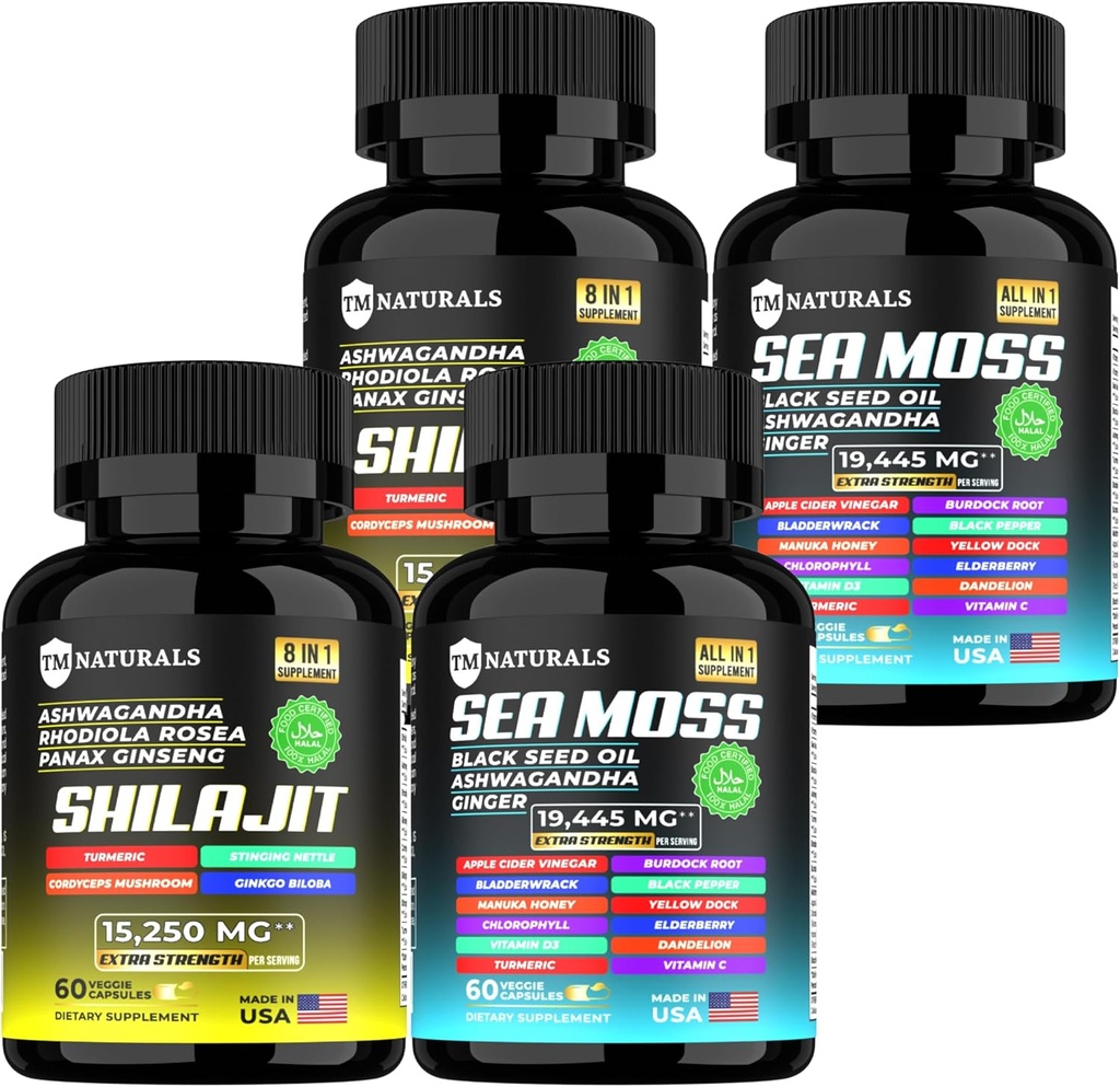 Sea Moss Black Seed Oil Ashwagandha Ginger Capsules,Suplemento con Turmérico y Ginger Suplemento Bladderwrack Burdock Root Organic,ACV Black Seed Oil - 240 Sea Moss Capsules